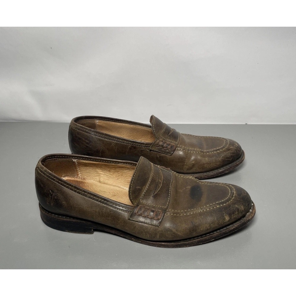 Frye Distressed Oiled Leather Penny Loafers Stacked Heel Men's Size 8.5B